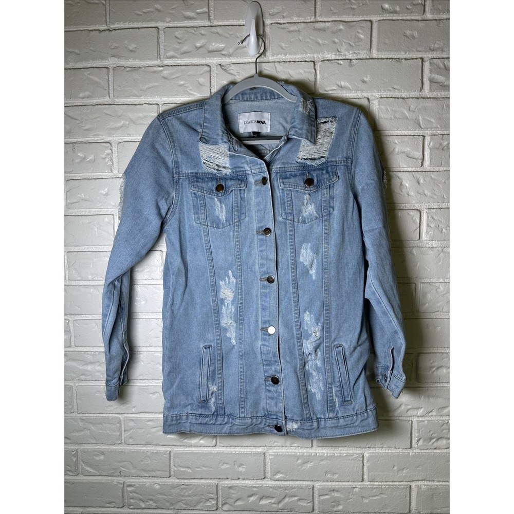 Fashion Nova Women's Size Small So Me Denim Jacket Distressed 90s Vibe
